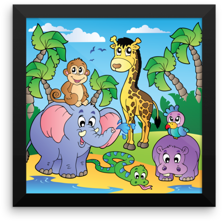 Cute Cartoon Jungle Animals 2 Framed Art Print - Envelopar Box Infantil (600x600)