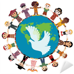 Happy Children Holding Hands Around The Globe Sticker - Peace Around The World (400x400)