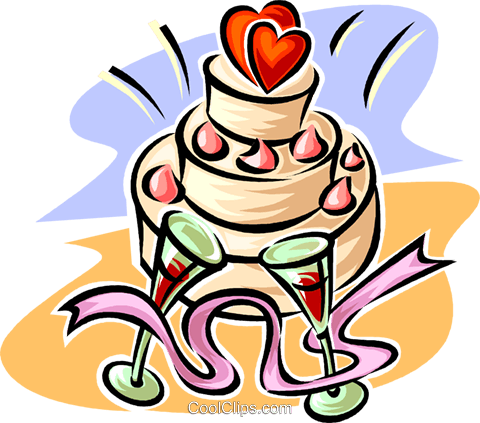 Wedding Cake With Champagne Glasses Royalty Free Vector - Wedding Cake With Champagne Glasses Royalty Free Vector (480x423)