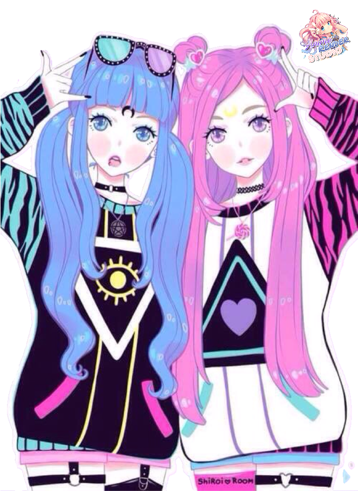Kawaii Alien Girls Render - Anime Pastel Goth Friends (723x1024)