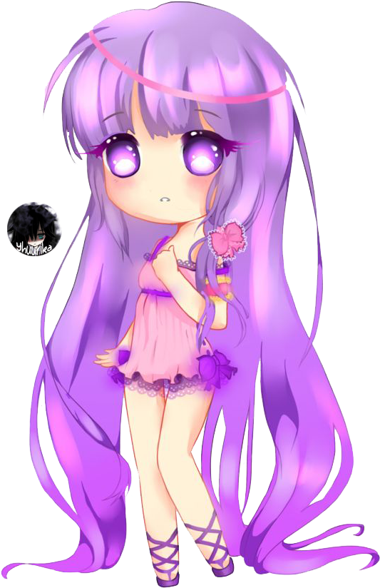 =chibi Lady In Purple Render= By Yhuurika - Chibi Girl Purple Hair (600x852)