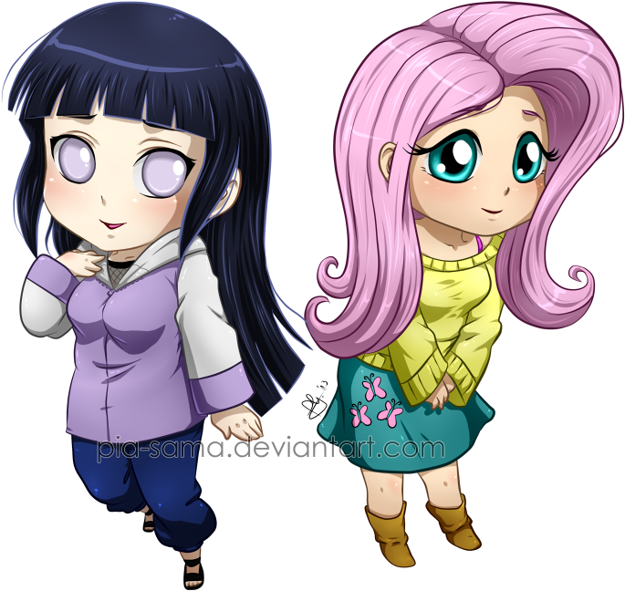 Pia-sama, Chibi, Clothes, Crossover, Fluttershy, Humanized, - My Little Pony As Naruto (800x786)