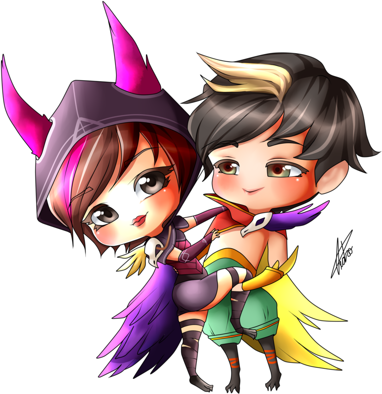 Xayah And Rakan Chibi By M4gnusomega - Xayah And Rakan Chibi (839x953)
