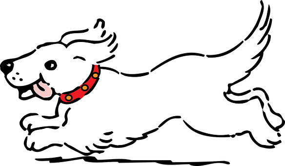 Dog Running Pet Happy White Tongue Dog Dog - Dog Clipart Black And White (584x340)