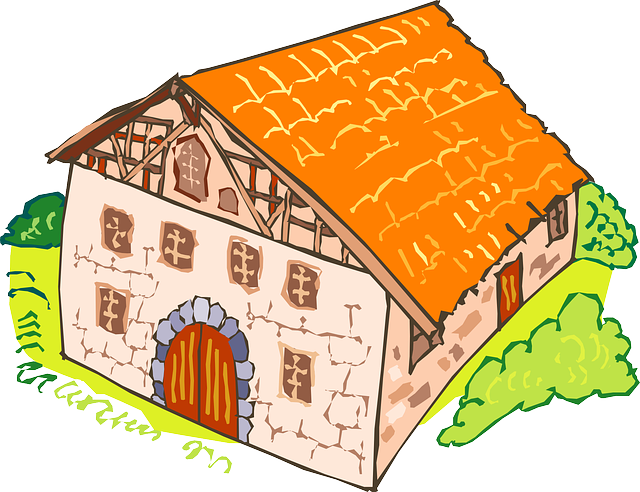 House, Brick, Large, Orange, Pink, Windows, Door - Old Stone House Clipart (640x492)