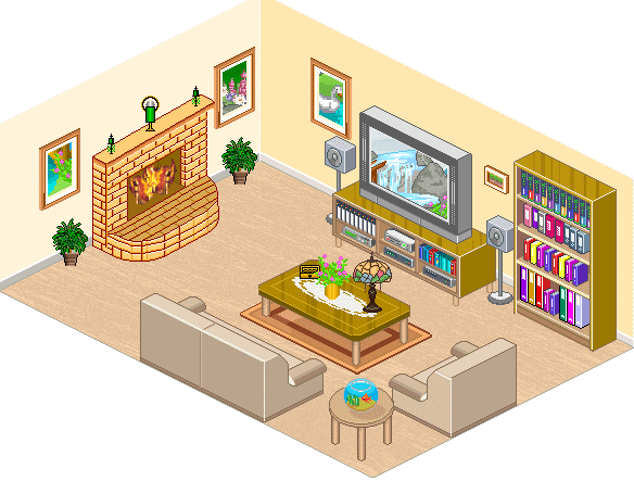 The Tv Is In The Living Room - Pixel Art Living Room (584x443)