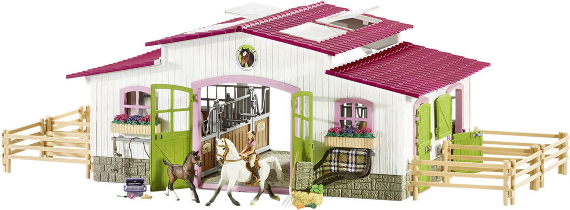 Schleich 42344 Stáj S Koňmi A Příslušenstvím V Pastelových - Schleich Horse Club Stable (1200x518)