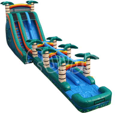 Sj-wsl16018 Palm Tree Long Inflatable Water Slide Combo - Water Slide (600x600)