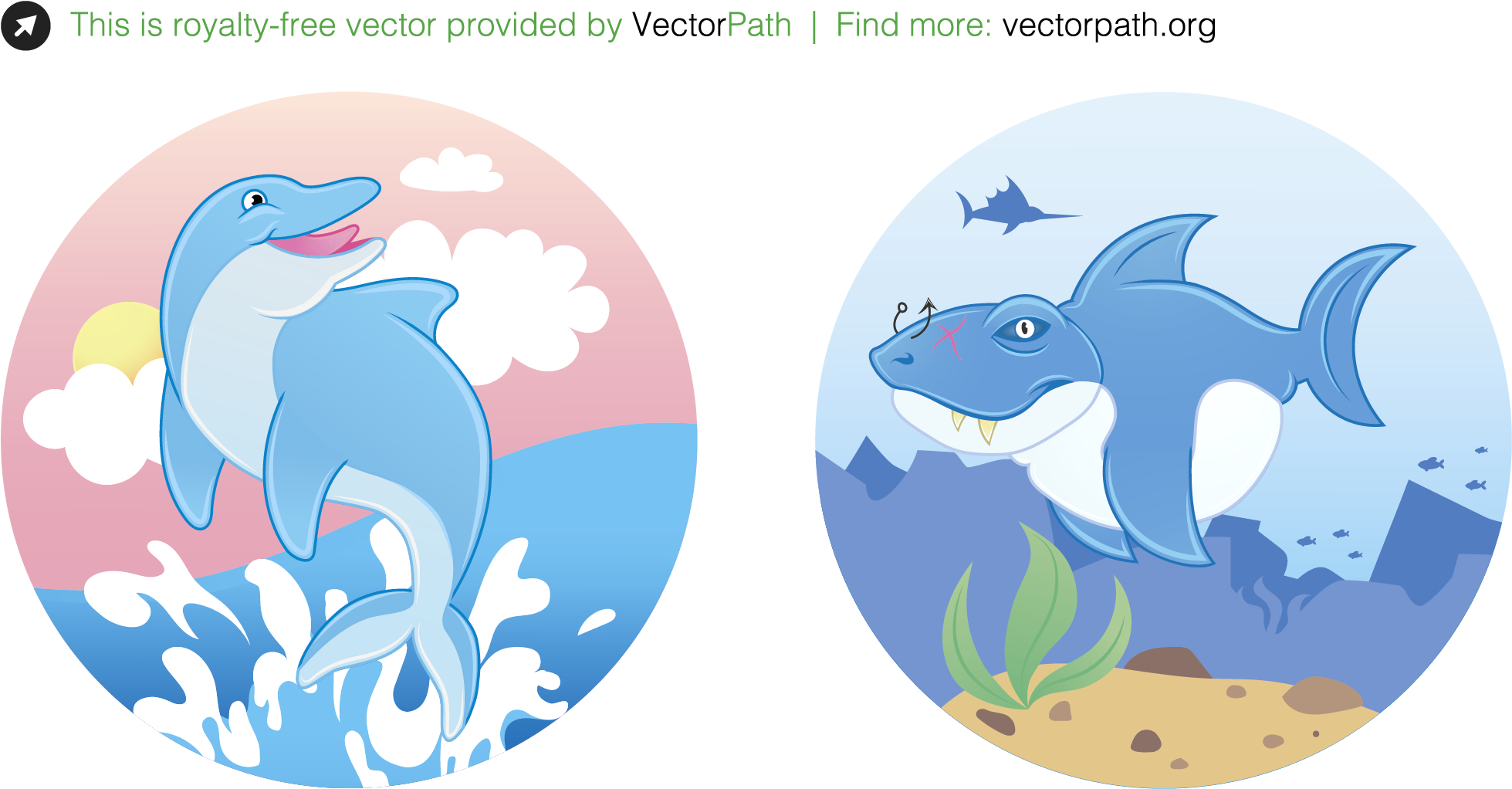 Funny Dolphin & Shark Illustrations - Cartoon (2083x1167)