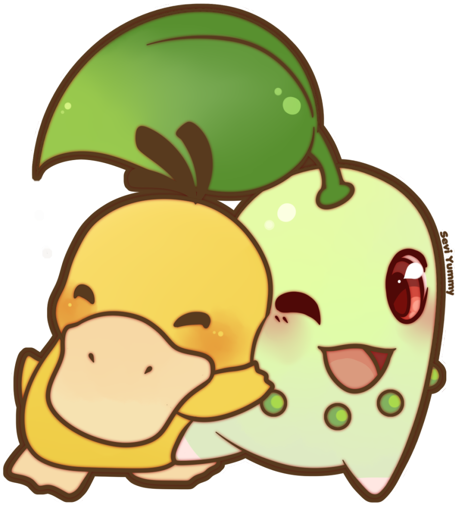 Chibi Chikorita & Psyduck Support Me On Patreon - Psyduck Y Chikorita (1280x1092)