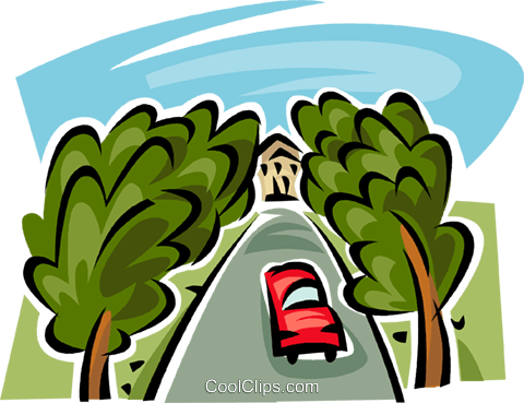 Tress Growing Alongside The Driveway Royalty Free Vector - Tress Growing Alongside The Driveway Royalty Free Vector (480x369)