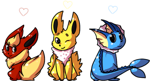Flareon Jolteon Vaporeon By Heart-monitor - Cartoon (800x400)