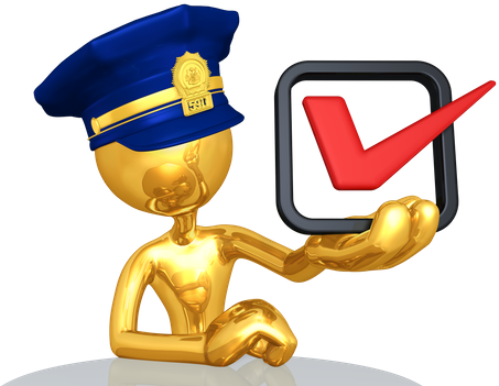 Shiny Golden Humanoid Poses With Check Box On Hand - Police (800x521)