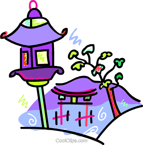 Japanese Lantern By A Temple Royalty Free Vector Clip - Japanese Lantern By A Temple Royalty Free Vector Clip (471x480)