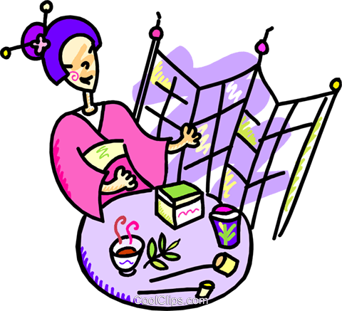 Japanese Woman Drinking Tea Royalty Free Vector Clip - Clip Art (480x437)