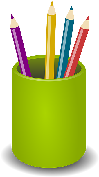Pens, Pencils, Crayons, Green, Holder, Office, Tools - Pot Of Pencils Clipart (375x640)