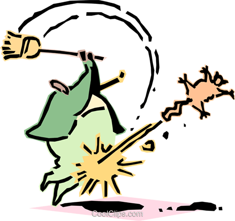 Man Whacking Cat With A Broom Royalty Free Vector Clip - Clip Art (480x452)