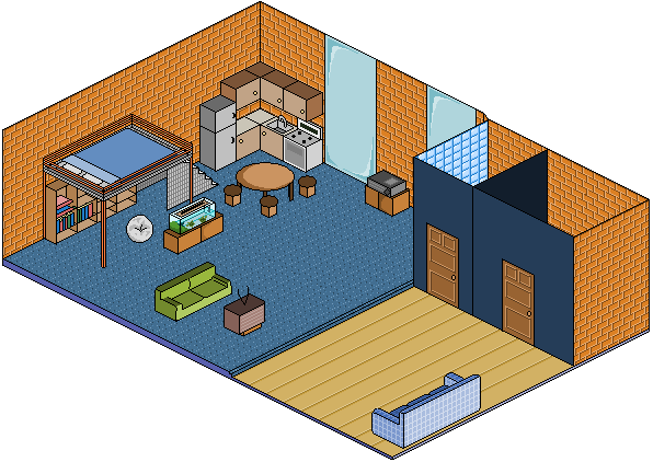 Isometric Loft Of Pixelly Doom By Kasdan - Floor Plan (596x422)