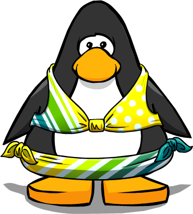 Lemon Lime Stripe Bikini From A Player Card - Club Penguin Bikini (383x424)