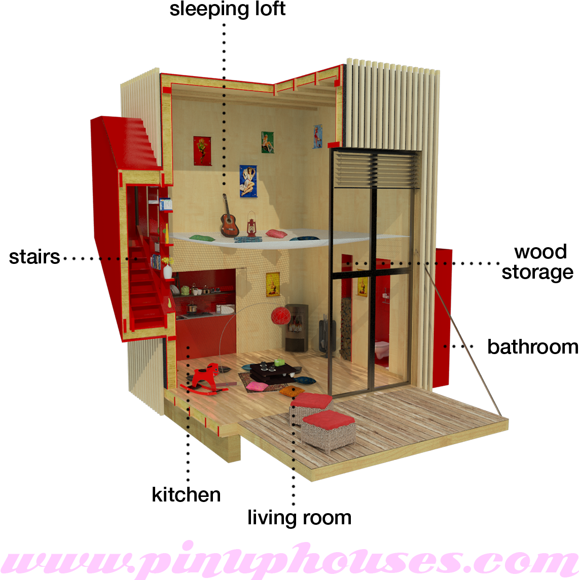 3d Section Of Tiny House Bessie The Main Concept Of - House (1200x1200)