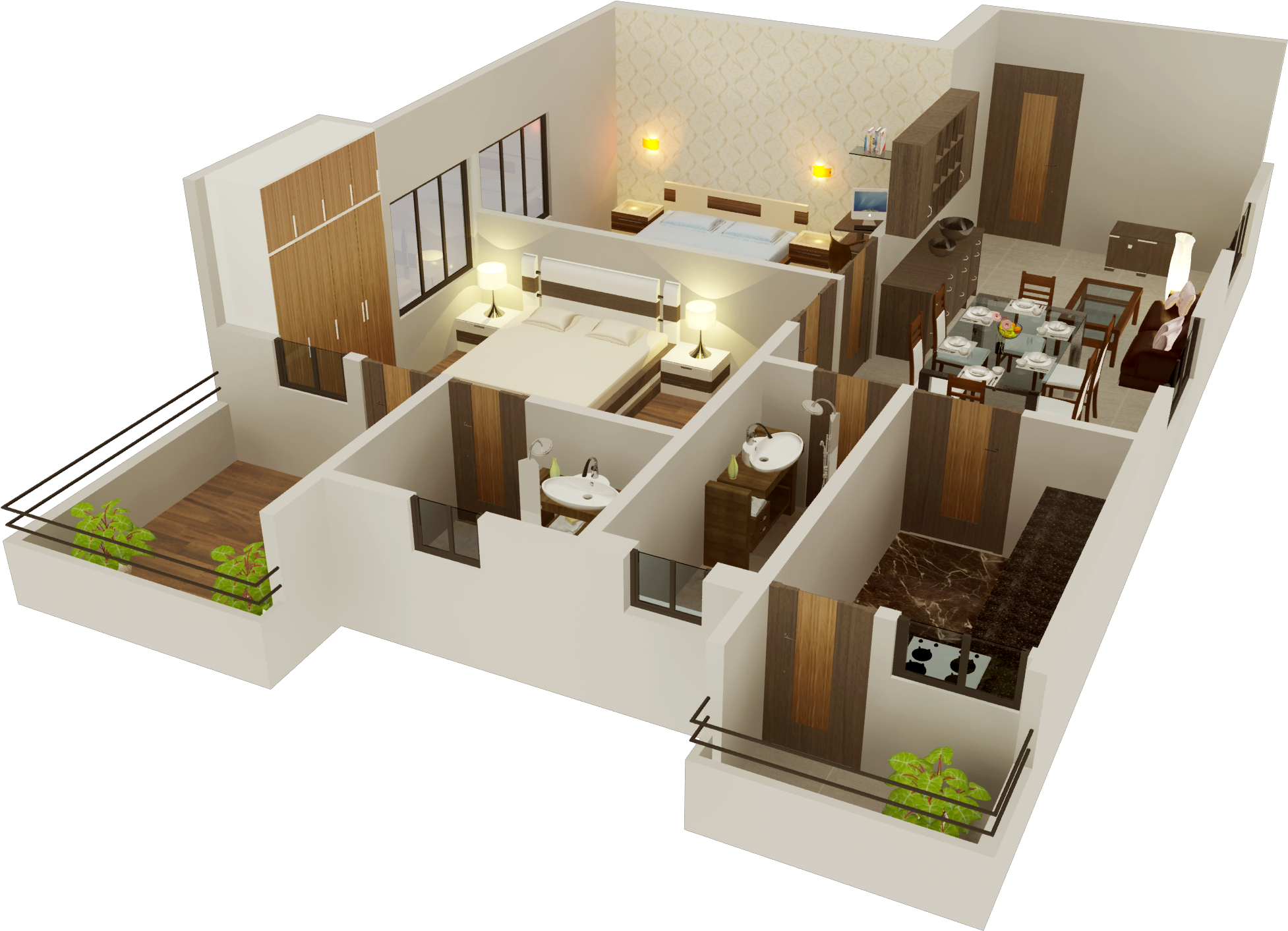 Flat C 3d Layout - Floor Plan (2000x1600)