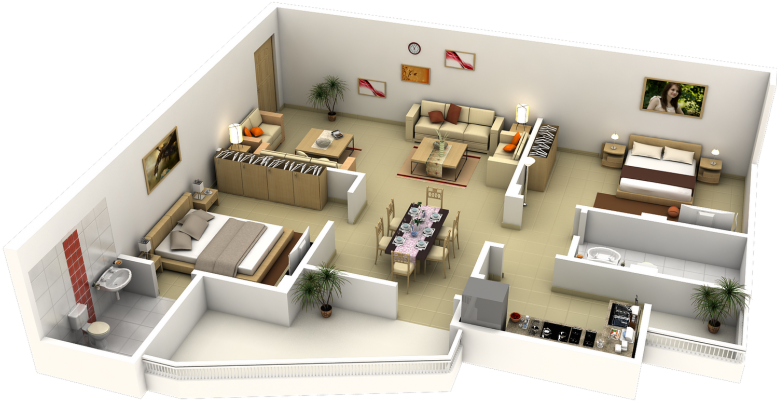 Impressive Floor Plans In 3d Home Design Plan Collection - L Shaped Living Room Layout (830x623)