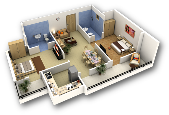 Online House Design In D And D With Construccin 3d - Flat 3 Bedroom House Designs And Plans (572x391)
