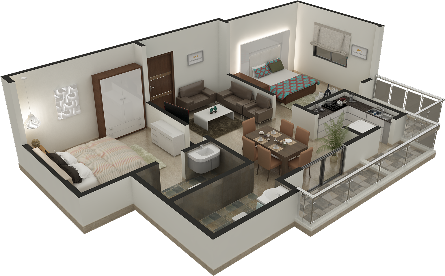 Building Floor Plan Design - Living Room Isometric View (1600x1200)