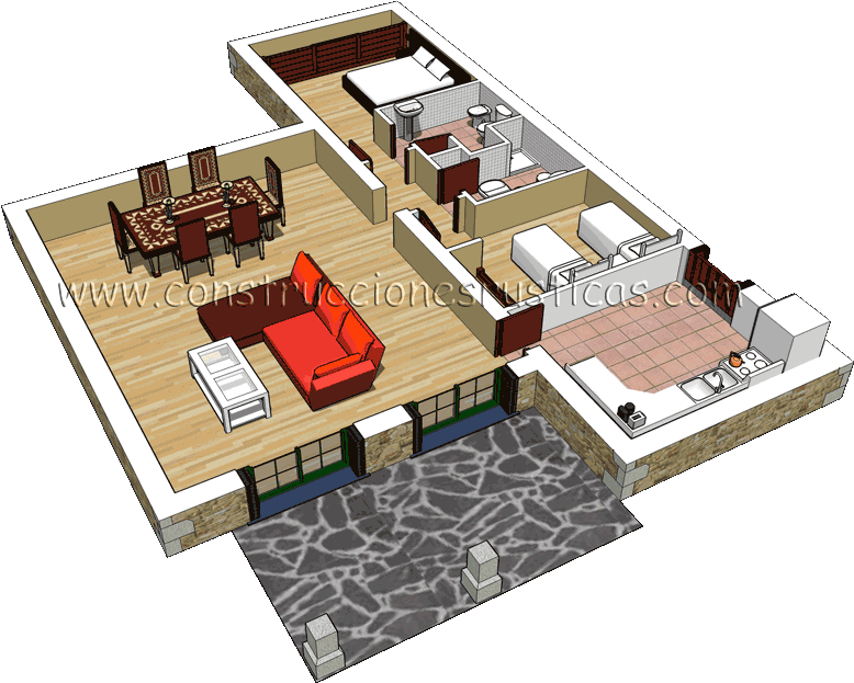 3d Interior De Una Casa Rustica De Planta Baja De 2 - House (800x649)