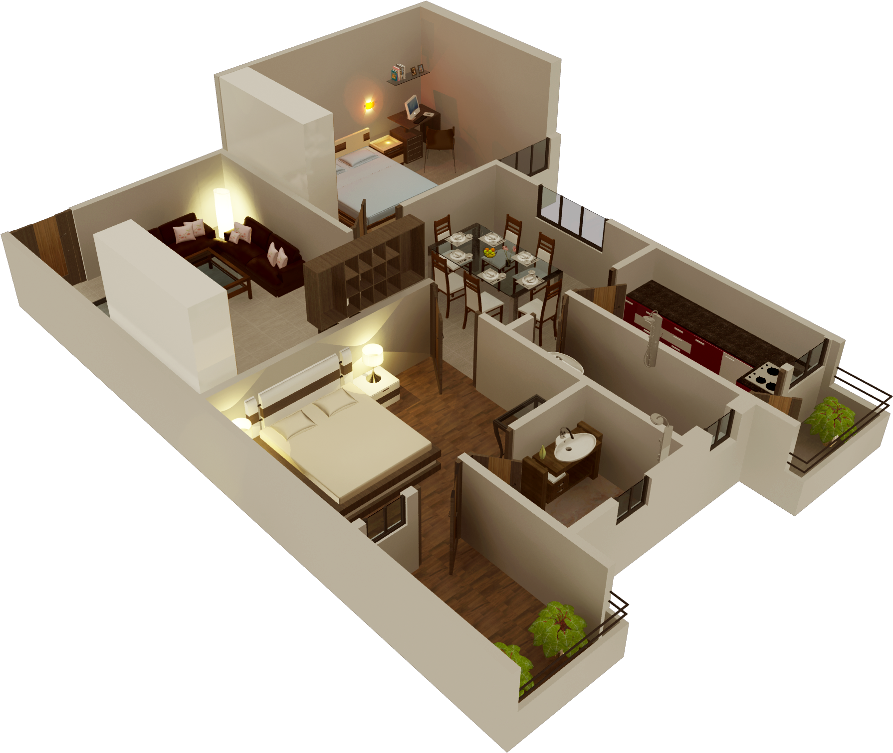 Flat J 3d Layout - Life Bangkok Boulevard At Rangsit. (2000x1600)