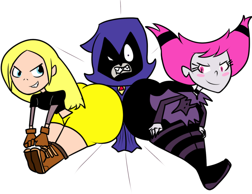 Raven Buttcrushed By Jinx And Terra By Butlova - Cartoon - (999x799) Png Cl...