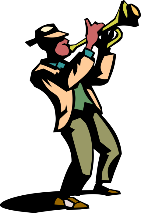 Vector Illustration Of Jazz Musician Plays Trumpet - Jazz Musician Clipart (463x700)