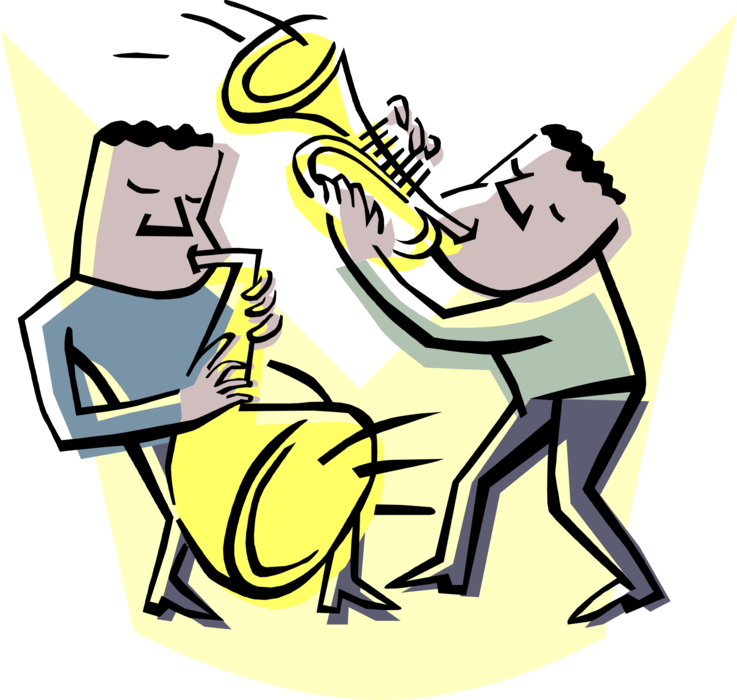 Vector Illustration Of Jazz Musicians Perform With - Jazz Instruments Cartoon (737x700)