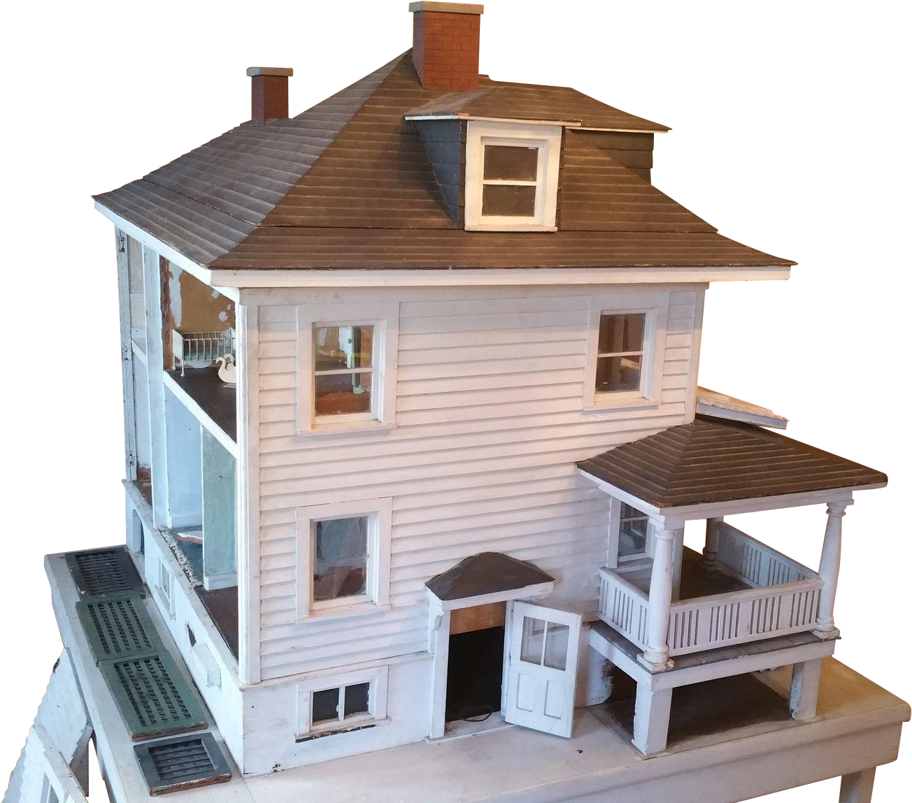 Furnished Outstanding A/o 1920's Carpenter Built American - 1920s Dollhouse (1309x1309)