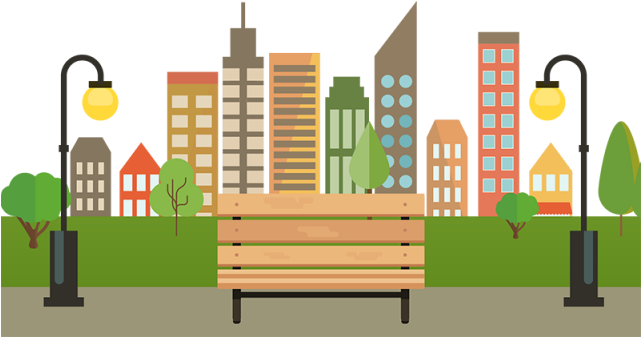 Colorful Building City With Bench Vector Png, City - City Road Logo Vector (640x640)