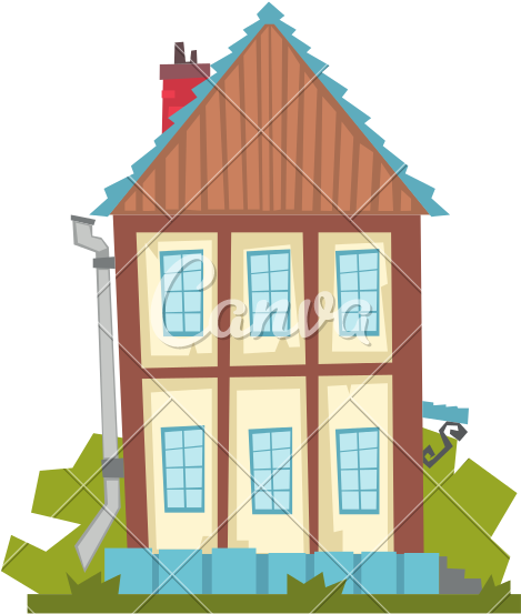 Old Two Story House Vector Icon Illustration - 유럽 집 일러스트 (800x800)