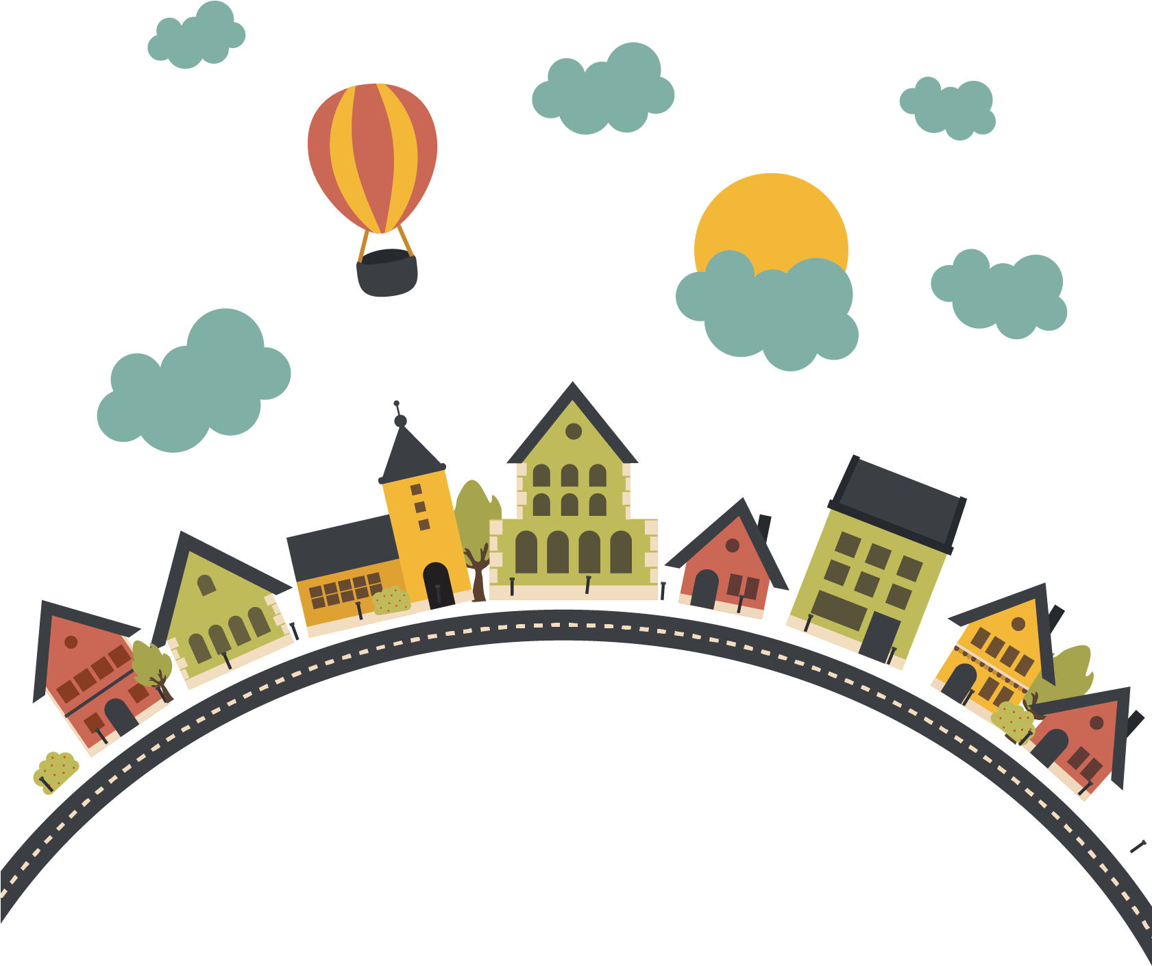 Vector Cartoon House Road On The Earth - 卡通 地球 房子 (1999x1776)