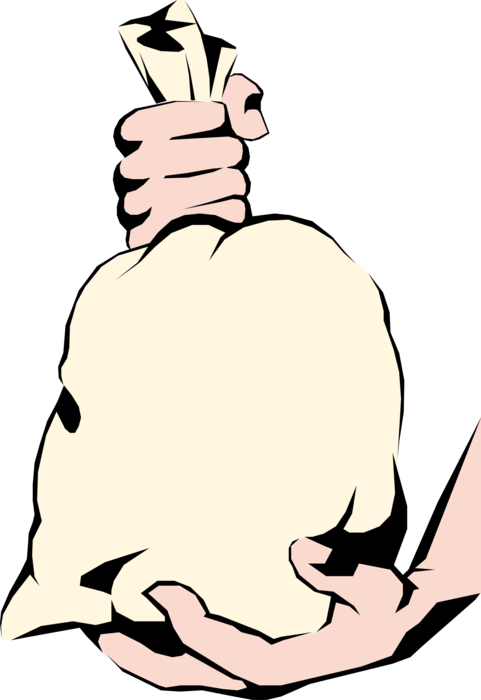 Vector Illustration Of Hands Holding Money Bag, Moneybag, - Money Bag Clip Art (481x700)