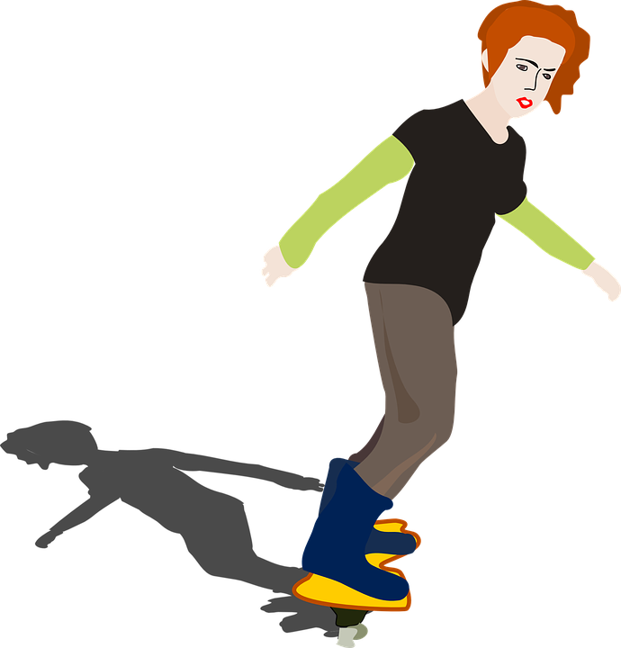 Skateboard, Sports, Balance, Woman - Girl On Skateboard Yellow T-shirt (690x720)