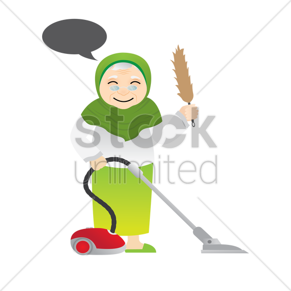 Muslim Woman With Vacuum Cleaner Vector Image - Cleaner Muslimah Cartoon (600x600)