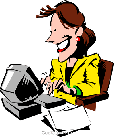 Cartoon Woman Typing At Computer Royalty Free Vector - Professional Woman Cartoon (400x480)