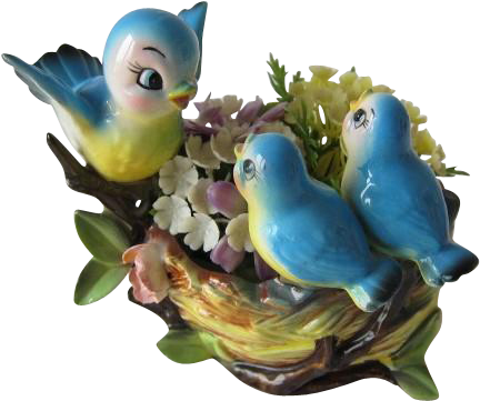 Adorable Vintage Norcrest Bluebirds On Bird Nest - Figurine (431x431)