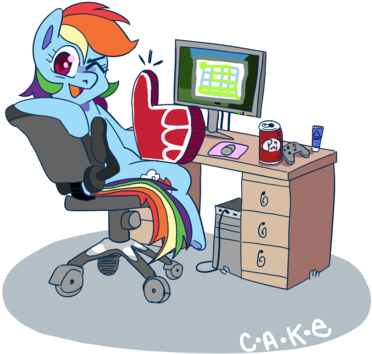 Cake-jam, Chair, Coke, Computer, Desk, Foam Finger, - Illustration (450x600)