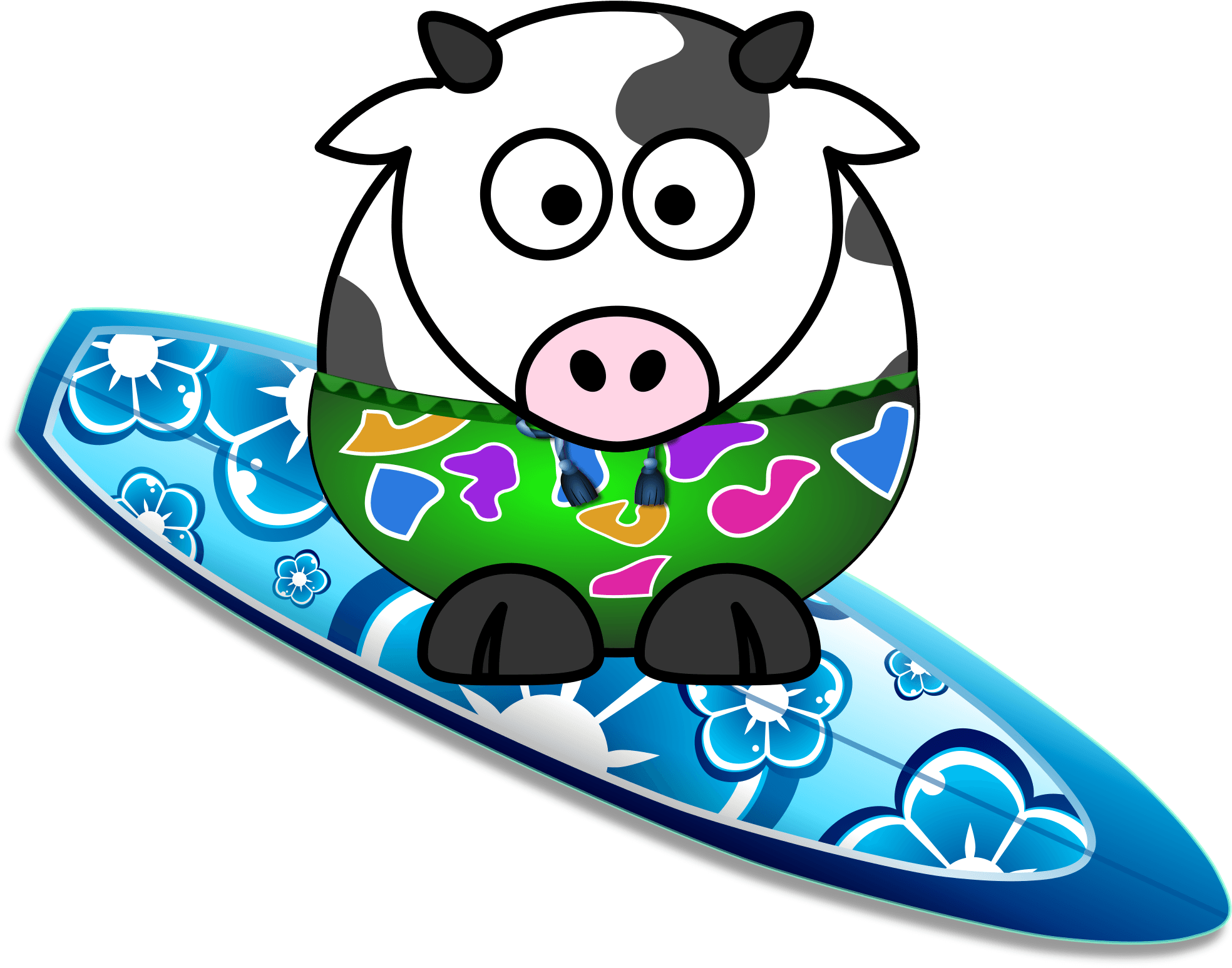 Clipart - Cartoon Cows On Surfboards (2400x1975)