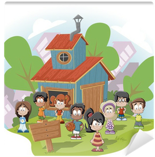 Cute Happy Cartoon Kids In Front Of Wood Club House - Cluefinder Club : The Case Of The Vanishing Bully [book] (400x400)