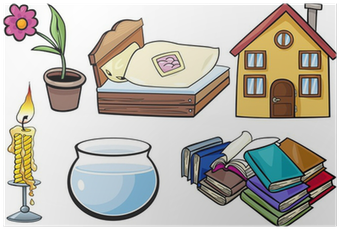 Poster Haushaltsgegenstände Cartoon-illustration Reihe - House Cartoon (400x400)