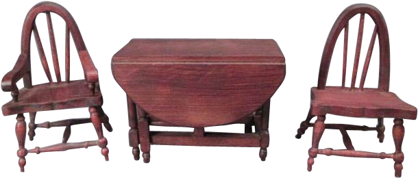 German Doll House Furniture Red Stain Gate Leg Dining - Bench (609x609)