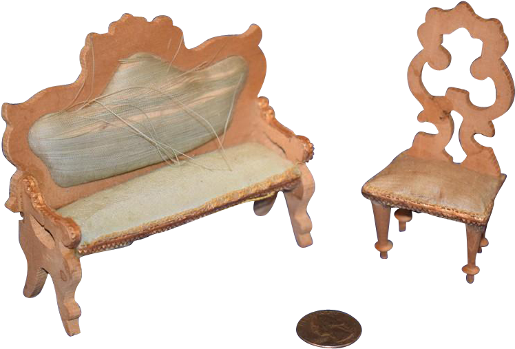 Old Doll Miniature Sofa Chair Settee Fancy Dollhouse - Chair (747x747)
