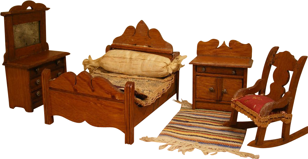 Oak Doll House Bedroom Set In 1 Scale - Bed Frame (1003x1003)