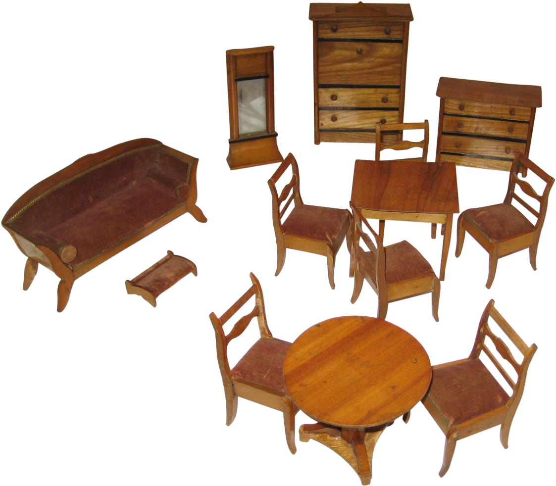 Large Set Antique German Miniature Doll House Furniture - Miniature (1122x1122)